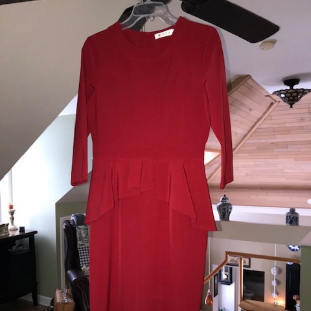 Below the knee red peplum sheath